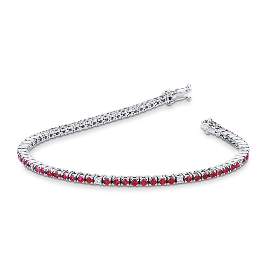 Bracciale Tennis filo in oro bianco 18k con rubini e diamanti